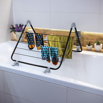 KADAX Wäscheständer 3in1, Standtrockner mit Rädern, Wäschetrockner für Heizung und Badewanne, Flügelwäschetrockner mit 18m Trockenfläche (Schwarz)