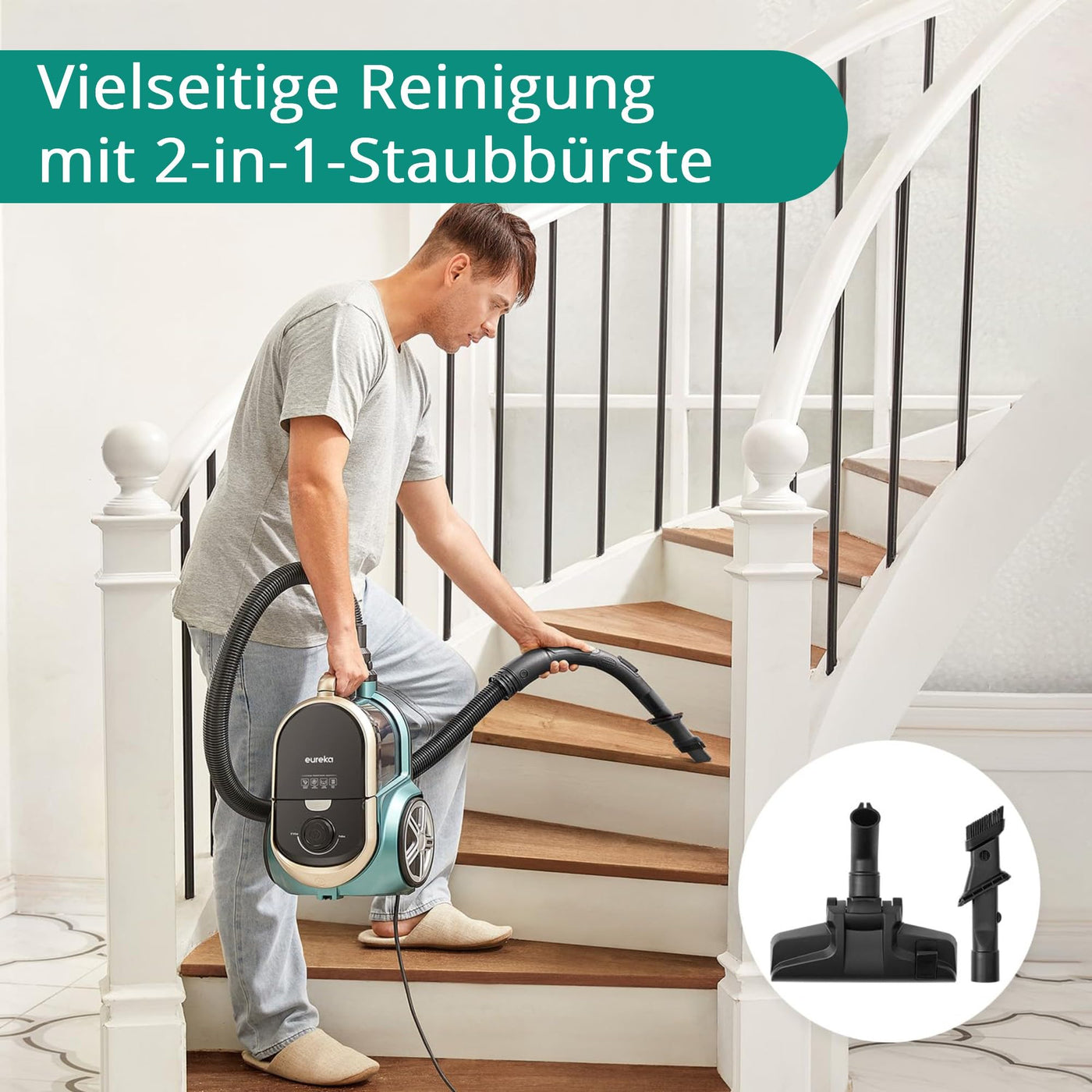 Eureka Apollo Staubsauger Beutellos, leichter Zylinderstaubsauger mit Single Cyclone System, 800W Power Efficiency Motor, 2.2L Staubbehälter, für Teppiche und Hartböden, Grün