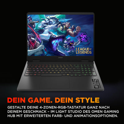 OMEN Gaming Laptop, 16" WUXGA Display 1920×1200, 16:10, 144Hz, AMD Ryzen 9 8940HX, NVIDIA GeForce RTX 5070, 32GB RAM, 1TB SSD, Win 11, 4-Zonen-RGB-QWERTZ Wi-Fi 6, Shadow Black, inkl. 3 Monate GamePass