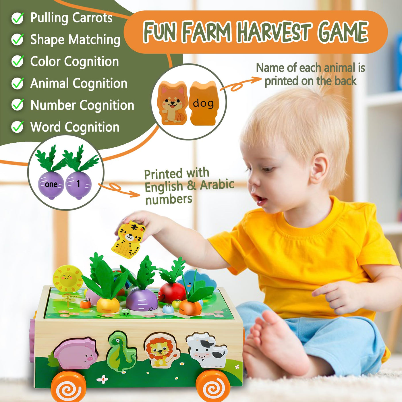 MutoToy® Montessori Spielzeug ab 1 Jahr, 6 in 1 Multifunktionale Holzspielzeug ab 1 2 3 Jahr Kinder, Farmspiel Motorikspielzeug aus Holz, Tier Sortier Stapel Lernspielzeug Geschenk für Mädchen Jungen