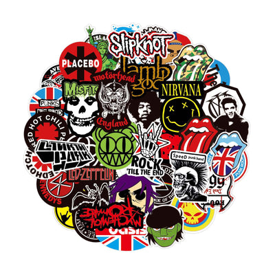 100 Stück Rock Band Punk Aufkleber, Classic Rock Sticker Pack für Erwachsene Cool Metal Punk Musik Aufkleber für Gitarre Laptop Skateboard (ROCK1)