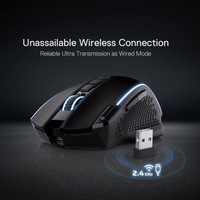 Redragon M991 kabellose Gaming-Maus, 19000 DPI kabelgebundene/drahtlose Maus mit Schnellfeuertaste, 9 Makro-Tasten, 45-Stunden-Dauerleistung und RGB-Hintergrundbeleuchtung für PC/Mac/Laptop