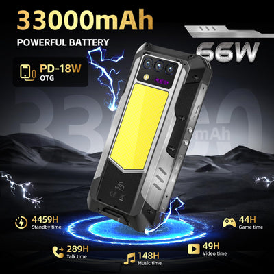 OUKITEL WP100 Titan 33000mAh Outdoor Handy 5G mit Eingebauter 100 Lumen Projektor, 48GB+512GB 6,8" FHD+ Outdoor Smartphone Ohne Vertrag mit 1200 Lumen Campinglicht, 200MP+32MP+20MP, NFC/GPS/IP68/BT5.4