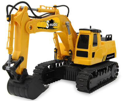 JAMARA 406310 Bagger S-Matic 2,4GHz, Kinderbagger, Spiezeugbagger, RC Kids, Ferngesteuert, Raupenantrieb, Mehrspielerbetrieb, ab 6 Jahre, 360 Grad Turmdrehung, Gelb