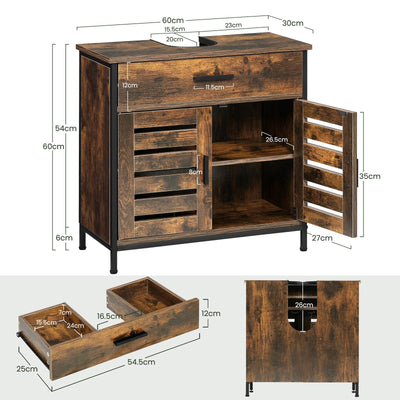 EUGAD Waschbeckenunterschrank, Badezimmer Unterschrank Waschbecken, Badezimmerschrank mit Schublade, 2 Türen, verstellbare Ablage, freistehend, 60x60x30 cm, Rustikles Braun
