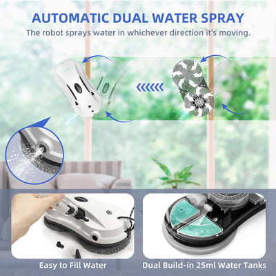 AlfaBot X7 Fensterputzroboter, Elektrischer Fensterreiniger-Roboter, Glasreinigungsroboter mit Wassertank zum Waschen Aller glatten Oberflächen, Fernbedienung, Automatisches Sprühgerät Zwei-Wege