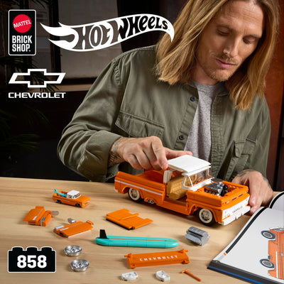 Mattel Brick Shop Hot Wheels Elite Serie Bauset, Custom ’62 Chevy Pickup mit 858 Teilen, realistischen Details und individuellen Aufklebern, für Sammler und Kinder ab 10 Jahren, JFT20