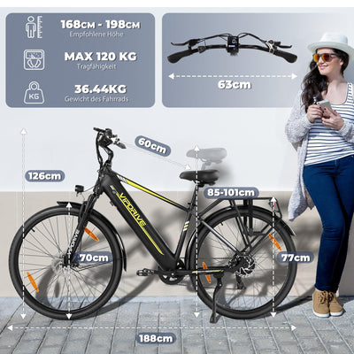 Vipdrive E Bike 28 Zoll, E-Bike Damen Herren, Electric Bike mit 48V 15Ah Batterie, 3 PAS & Tempomat Modus, 7-Gang mit LCD-Display, 250W Motor & 85NM, up to 100km(Navigator 1.1 Black)