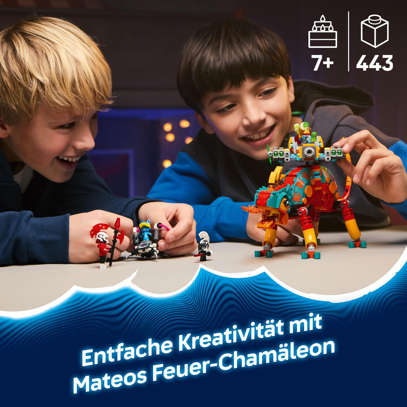 LEGO DREAMZzz 2-in-1 Mateos Feuer-Chamäleon - Fantasy-Tierfigur umbaubar in Spielzeug-Jet & Mech - Set für Jungen & Mädchen ab 7 Jahren inkl. 2 Minifiguren - Geschenkidee - 71492