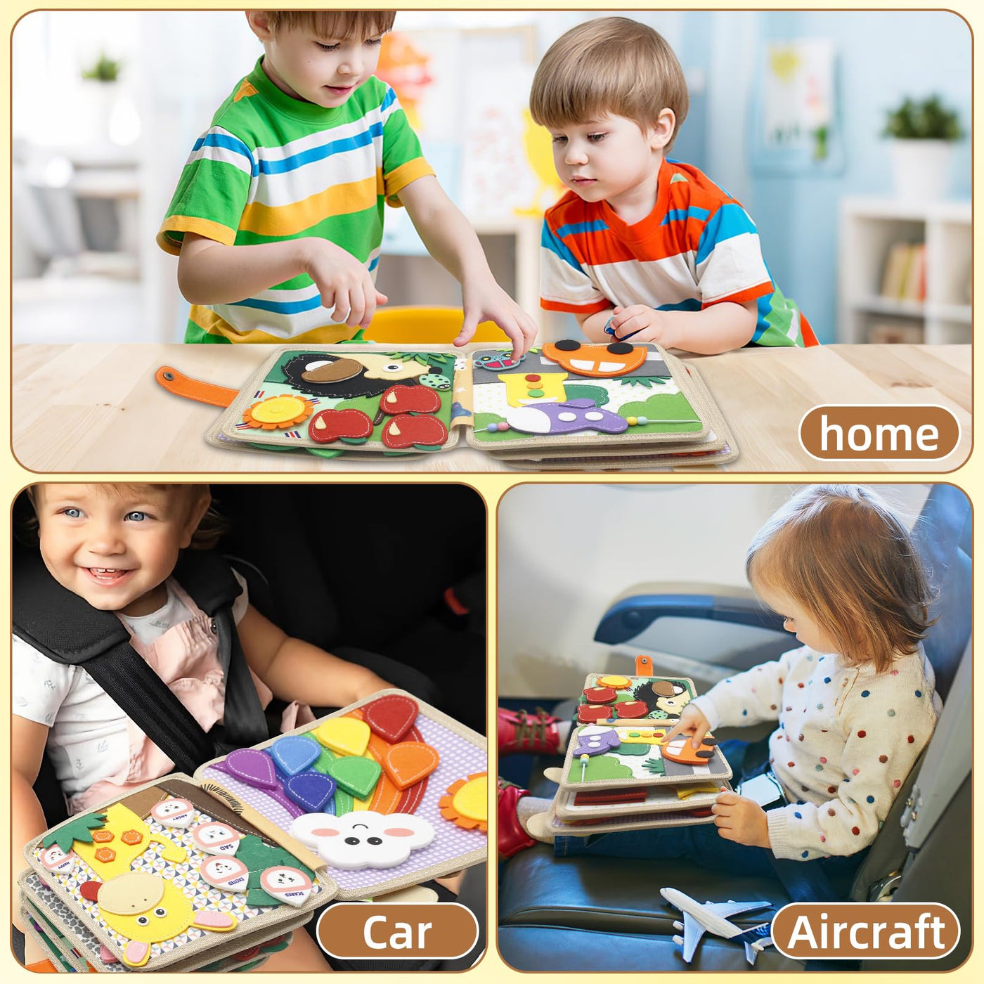 Nokwocy Busy Board ab 1 Jahr, Beschäftigungsbuch für Kleinkinder, DIY-Filz-Beschäftigungsbuch, 3D-Aktivitäten Stoff-Bilderbuch, Vorschul-Lernspielzeug, Beschäftigungsbuch mit Lebenskompetenzen(REH)