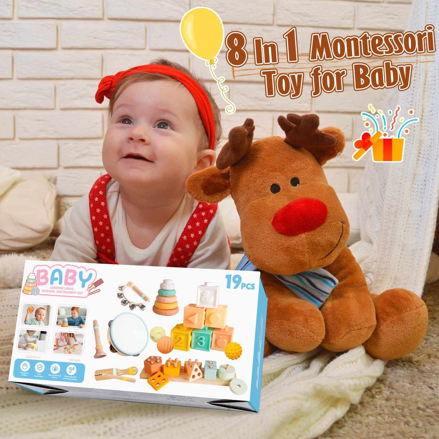 Musikinstrumente für Kinder ab 1-3 Jahre Holz Montessori Instrumente Musikinstrumente Baby 6 bis 12 Monate Percussion-Instrumente Musikspielzeug-Set für Kleinkinde (Natürlich)