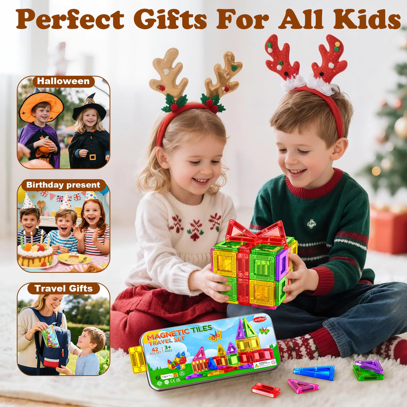 Magnetische Bausteine 42PCS Mini Magnetbausteine Reiseset Magnetspielzeug Montessori Reisespielzeug Magnet Kinder Spiel Bausteine Magnetic Tiles Geschenk Spielzeug ab 3 4 5 6 7+ Jahre Junge Mädchen