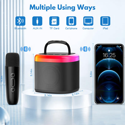 JYX Karaoke-Maschine mit 2 kabellosen Mikrofonen, tragbar, Spielzeug für Kinder und Erwachsene, Mini-Karaoke, Bluetooth, Geschenkidee für Kinder ab 5 Jahren, Schwarz