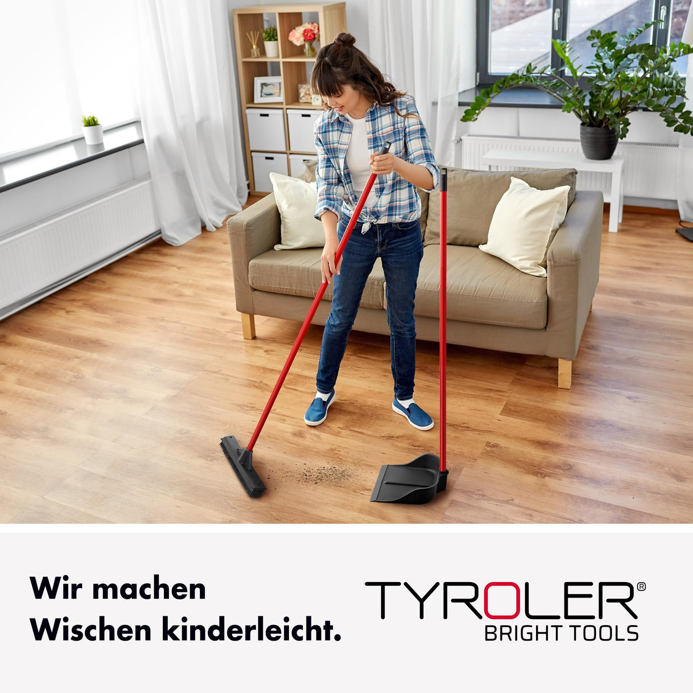 Tyroler | Magische Kehrschaufel | Naturkautschuk | Aluminium Rostfrei 105cm Stiel | Aufrechtes Design | Universelle Besenkompatibilität