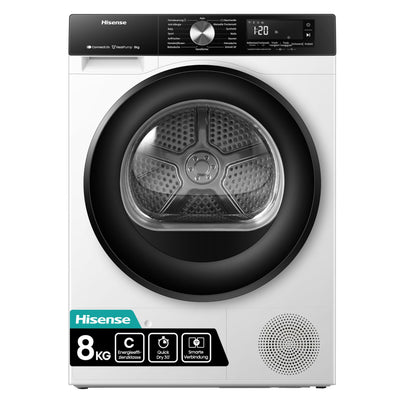 Hisense DH3S802BW3, 8KG, Kondensation mit Wärmepumpe, 16 Programme, ConnectLife, TwinAir, Weiß, Energieeffizienzklasse C