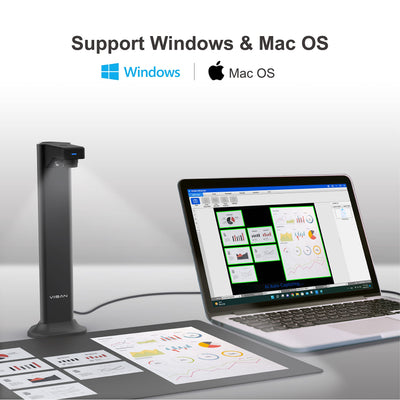 Viisan DL8 Dokumenten- Buchscanner. Max Scanbereich A3. 13MP Auflösung. Buchseiten Glätten & Aufteilen Auto-Scannen.Text-in-Sprache. OCR-Texterkennung. Windows & Mac