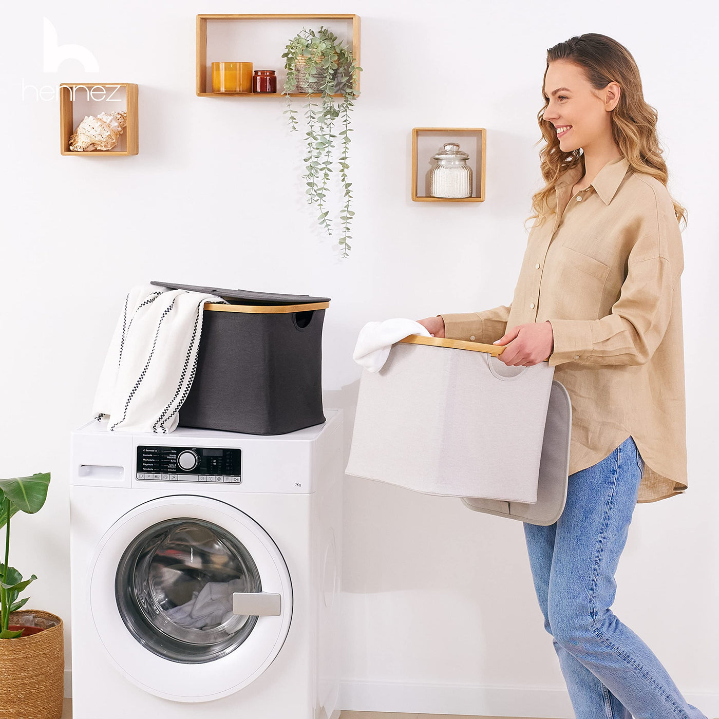 HENNEZ Aufbewahrungsbox mit Deckel 40L klein Korb kompatibel IKEA KALLAX Regal Körbe - Stoff Korb Altpapier Aufbewahrungskorb grau - Aufbewahrungsboxen Regalkörbe Griff Papier Box - Kiste mit Deckel