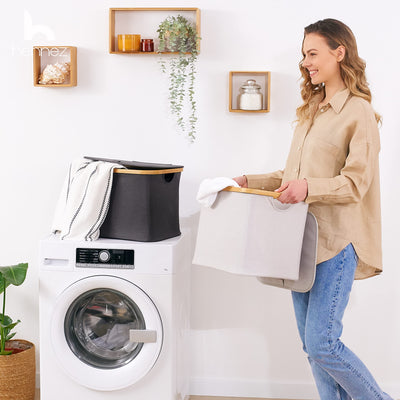 HENNEZ Aufbewahrungsbox mit Deckel 40L klein Korb kompatibel IKEA KALLAX Regal Körbe - Stoff Korb Altpapier Aufbewahrungskorb grau - Aufbewahrungsboxen Regalkörbe Griff Papier Box - Kiste mit Deckel