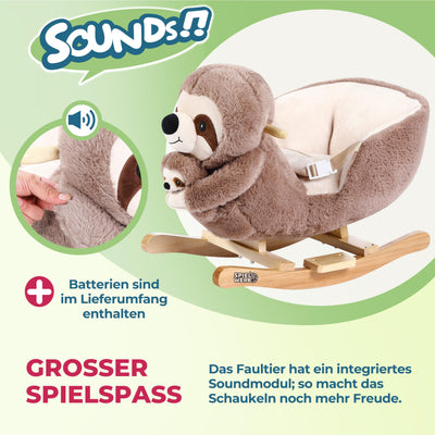 Spielwerk® Schaukeltier Faultier mit Babyfaultier inkl. Sound Effekt Sicherheitsgurt Plüsch Schaukel Wippe Kinder Baby Spielzeug Balancetraining besonders weich Schaukelpferd