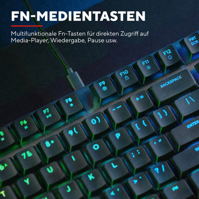 Trust GXT 868 Torix Mechanische Tastatur Kabellos Deutsches QWERTZ Layout, RGB Wiederaufladbare Gaming Tastatur 2.4 GHz 100H Akkulaufzeit, Huano-Switches Flache Tasten, Programmierbar, PC Laptop