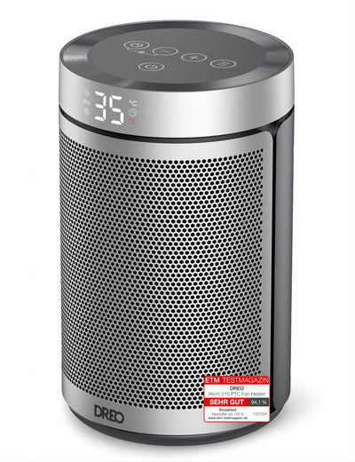 Dreo Energiesparender Heizlüfter, 34 dB Leiser 1500W Elektrischer PTC Keramik, Thermostat, Überhitzungs- & Kippschutz, 12 Std. Timer, Elektroheizung für Räume Schlafzimmer, Atom 316, Silber