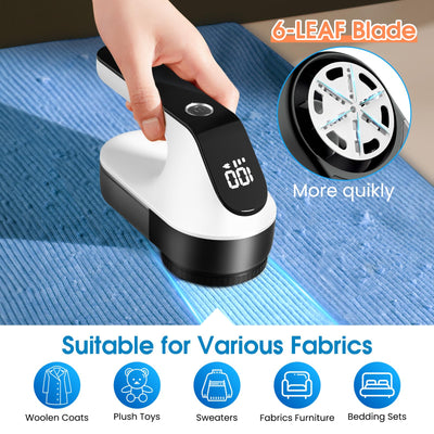 maxtachi Fusselrasierer Elektrisch Aufladbar, Fusselentferner Entfussler für Kleidung mit 3 Geschwindigkeiten, 6-Klingen-Kopf Flusenentferner für Alle Stoffe, LED-Anzeige Wollrasierer Lint Remover