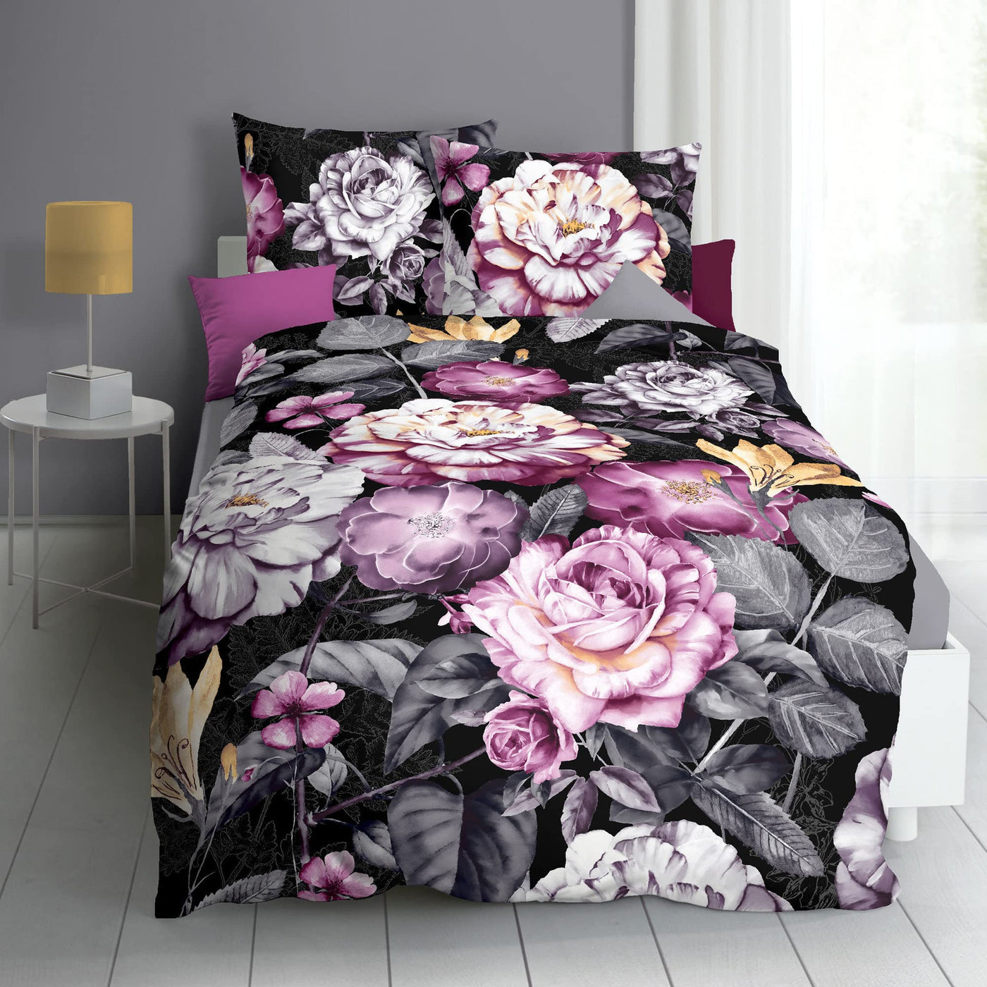 Kaeppel Mako-Satin Bettwäsche Serena schwarz 1 Bettbezug 155 x 220 cm + 1 Kissenbezug 80 x 80 cm