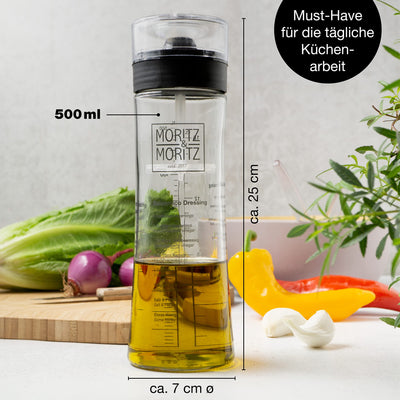 Moritz & Moritz 2-tlg. Set: Dressingshaker 500 ml - Salatdressing Shaker Glas mit Skala und 3 Rezepten in Deutsch und Englisch