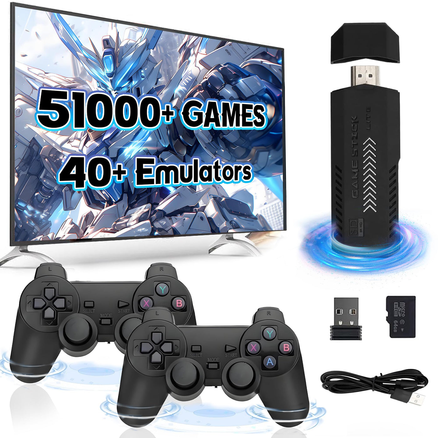 XIXIMENG X2 Plus Retro Konsole Spielkonsole Game Stick 4K,50000+ Spiele 40+ Emulator,Plug and Play Videospielkonsole Retro mit Wireless Controller,Tragbare Spielkonsole,Geschenk für Erwachsene (128G)