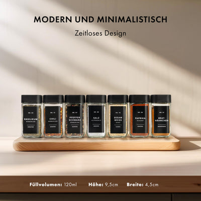 EDELHAUS Gewürzgläser Eckig Set mit Streueinsatz Deckel (24 x 120ml) Gewürzstreuer mit 240 Etiketten Schwarz - Hochwertige Gewürzbehälter, Gewürzdosen
