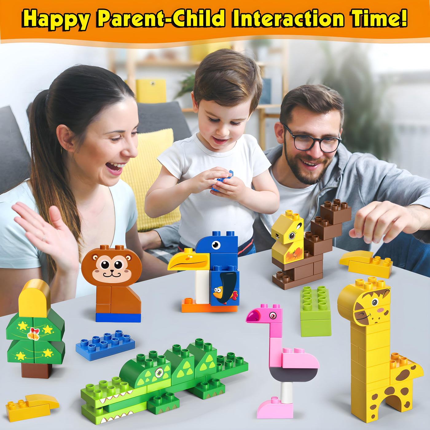 MOONTOY Große Bausteine, 125 Teile Bunte Bauklötze zum Bauen von 16 Tier, Bauspielzeug Konstruktionsspielzeug für Kleinkinder Classic STEM Lernspielzeug Spielzeug für Kinder ab 2 3 4 Jahre Geschenk