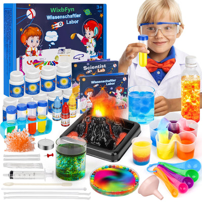 WixbFyn 56 Experimentierset für Kinder - Schul-Labor-Experimentierkästen, Bildungsspielzeug für Jungen und Mädchen im Alter von 3 bis 14 Jahren, Kristalle züchten, Regenbogenregen erzeugen, MYJ668-H
