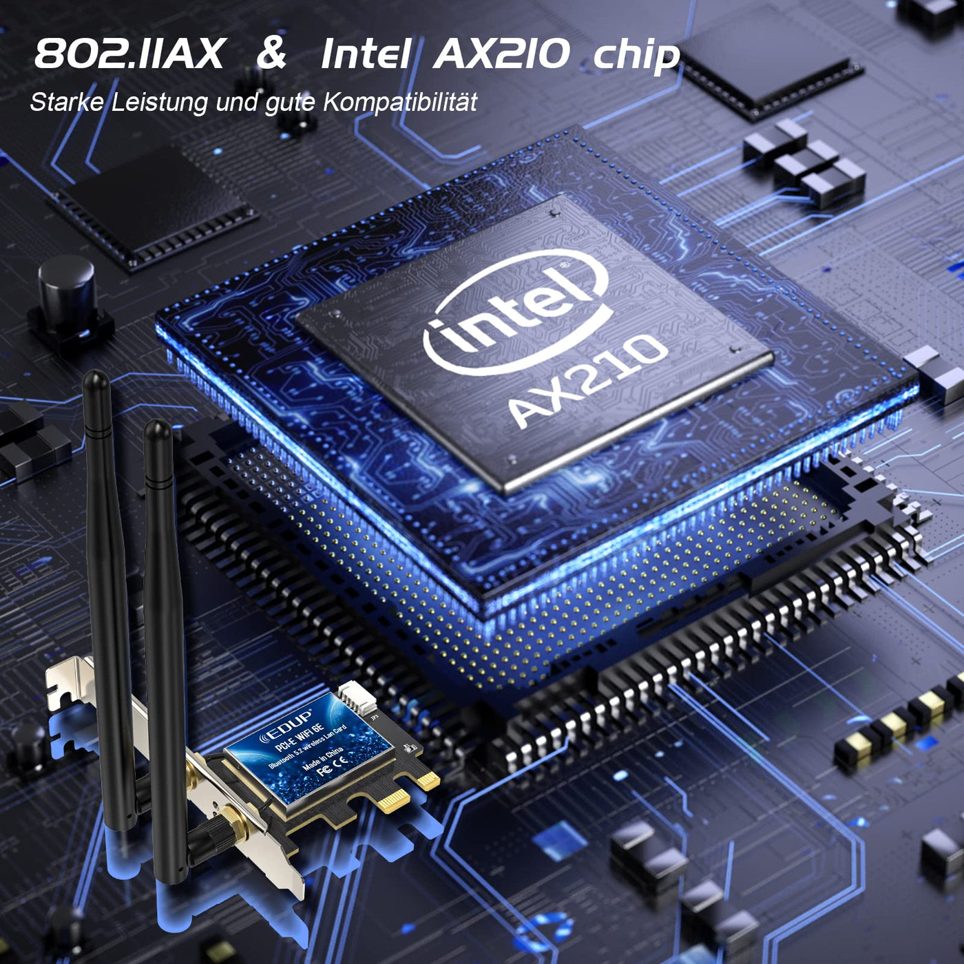 EDUP WiFi 6E Bluetooth 5.2 PCIE WLAN Karte Intel AX210 5400Mbit/s WLAN Netzwerkkarte Adapter, 802.11AX DualBand 2.4Ghz/5Ghz Antenne Preiswerter AX210 Chip für PC Desktop Windows 10&11 64-Bit