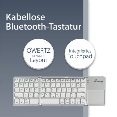 MediaRange kompakte Funk-Tastatur mit 63 Tasten und Touchpad, QWERTZ (DE/AT/CH) Tastaturbelegung, silber
