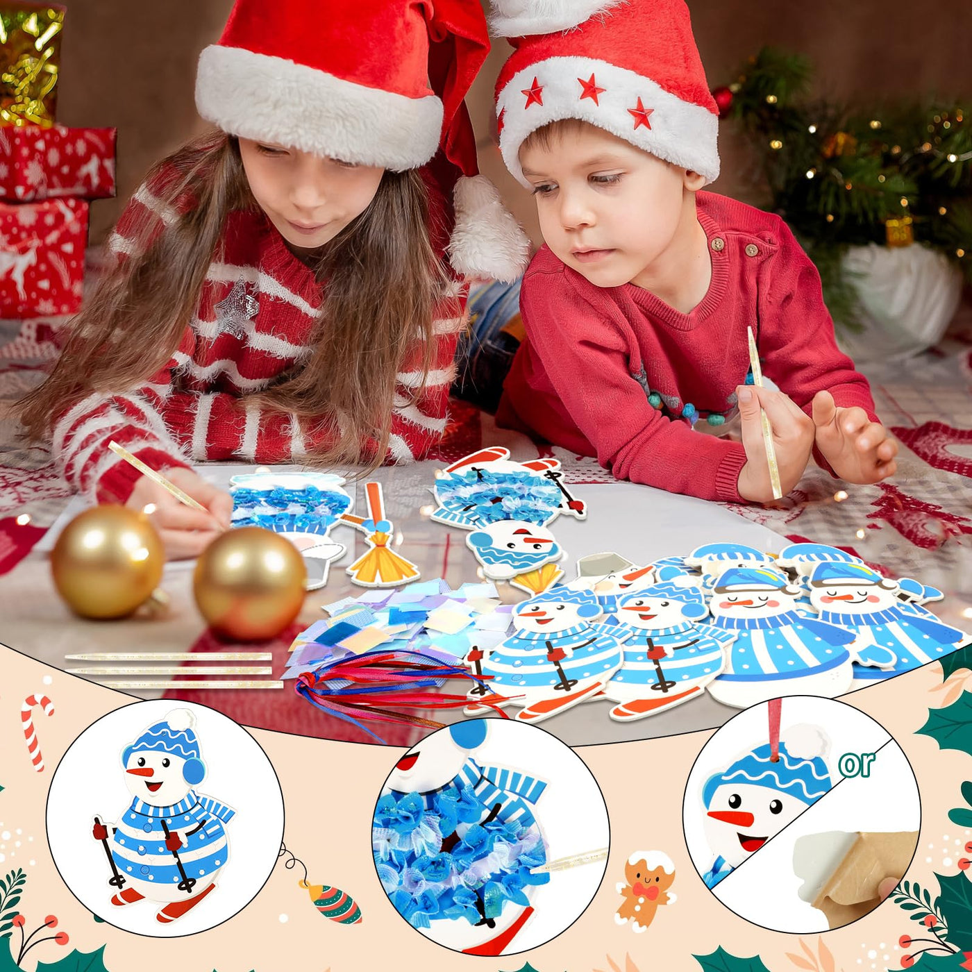 MONCAP 12 Stück Schneemann Weihnachten DIY Poke Art Spielzeug DIY Weihnachtsspielzeug Poke Art Kreative Handwerk für Kinder Weihnachten - für Kinder sensorisches Spielzeug Kunst Geschenke