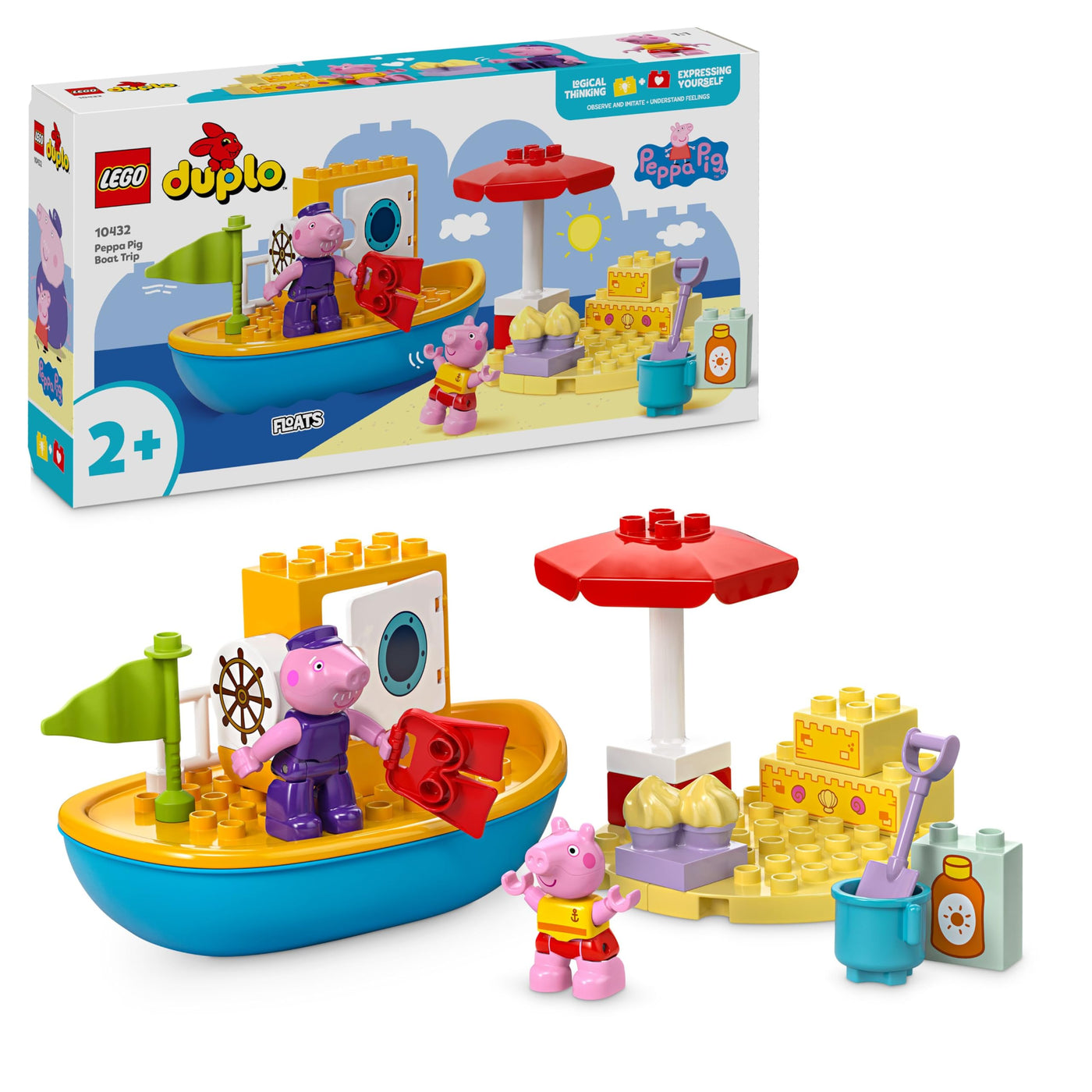 LEGO DUPLO Peppas Bootsausflug: Spielset mit Spielzeugboot zum Bauen und Umbauen mit 2 Figuren, kreatives Spielzeug, Geschenk-Idee für Kinder ab 2 Jahren, Jungen und Mädchen 10432
