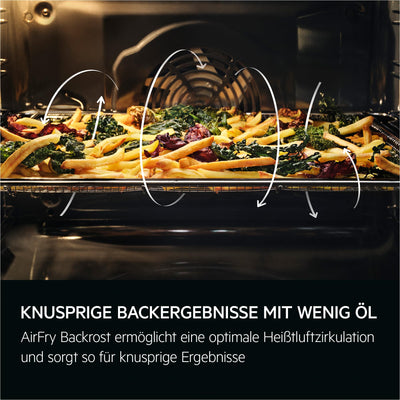 AEG Wifi Einbaubackofen – Serie 6 LED-Touchdisplay – Made in Germany – Pyrolyse Selbstreinigung – Kerntemperatursensor: Für Punktgenaues Garen – AirFry – 45 Automatikprogramme – Schwarz – TS6PB50WAB