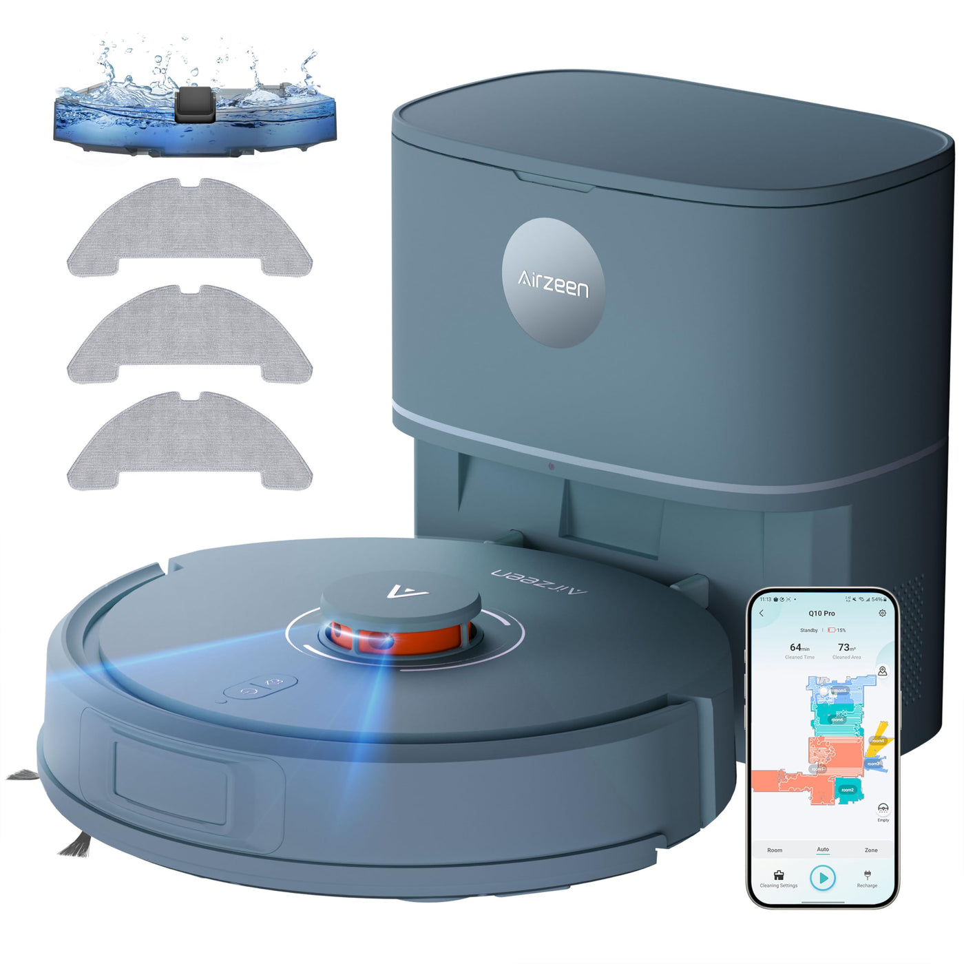 Airzeen Q10 Pro Roboter-Staubsauger, Automatischer Saugroboter, Blau