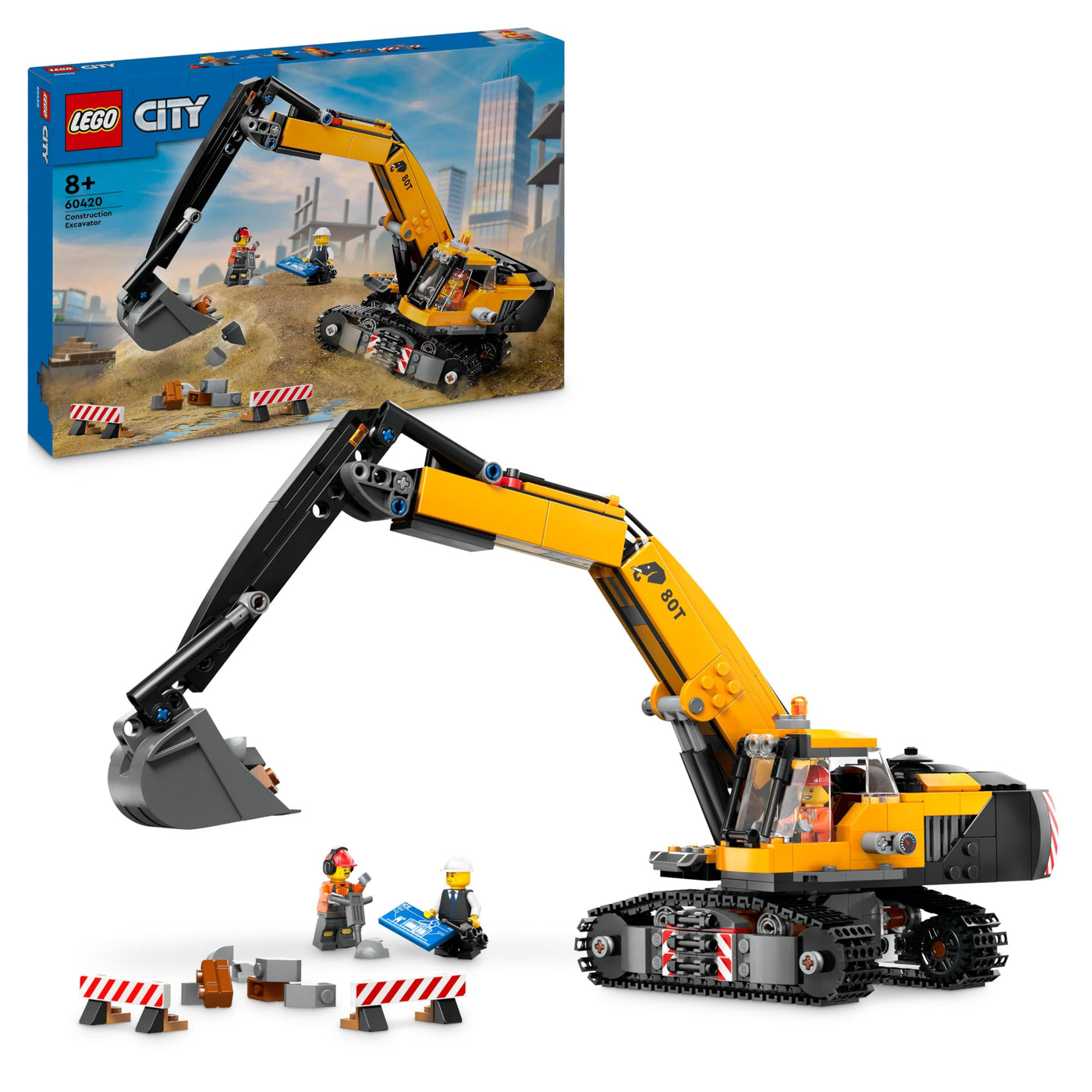 LEGO City Raupenbagger, Spielzeugbagger für Kinder ab 8 Jahren, Bauspielzeug mit Bagger-Modell, baubarer LKW mit Zubehör und 3 Minifiguren 60420