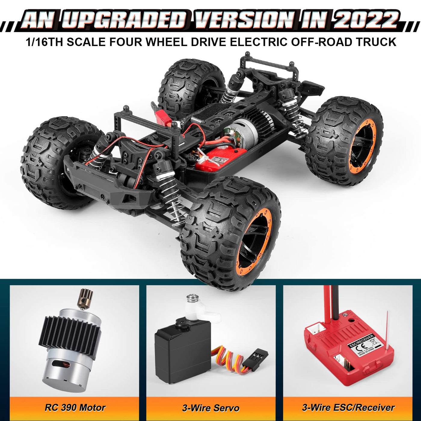 HAIBOXING Ferngesteuertes Auto 1:16 RC Monster Truck, Wasserdichter RTR All Terrain RC Auto 36 km/h, ferngesteuertes Spielzeug für Kinder und Erwachsene