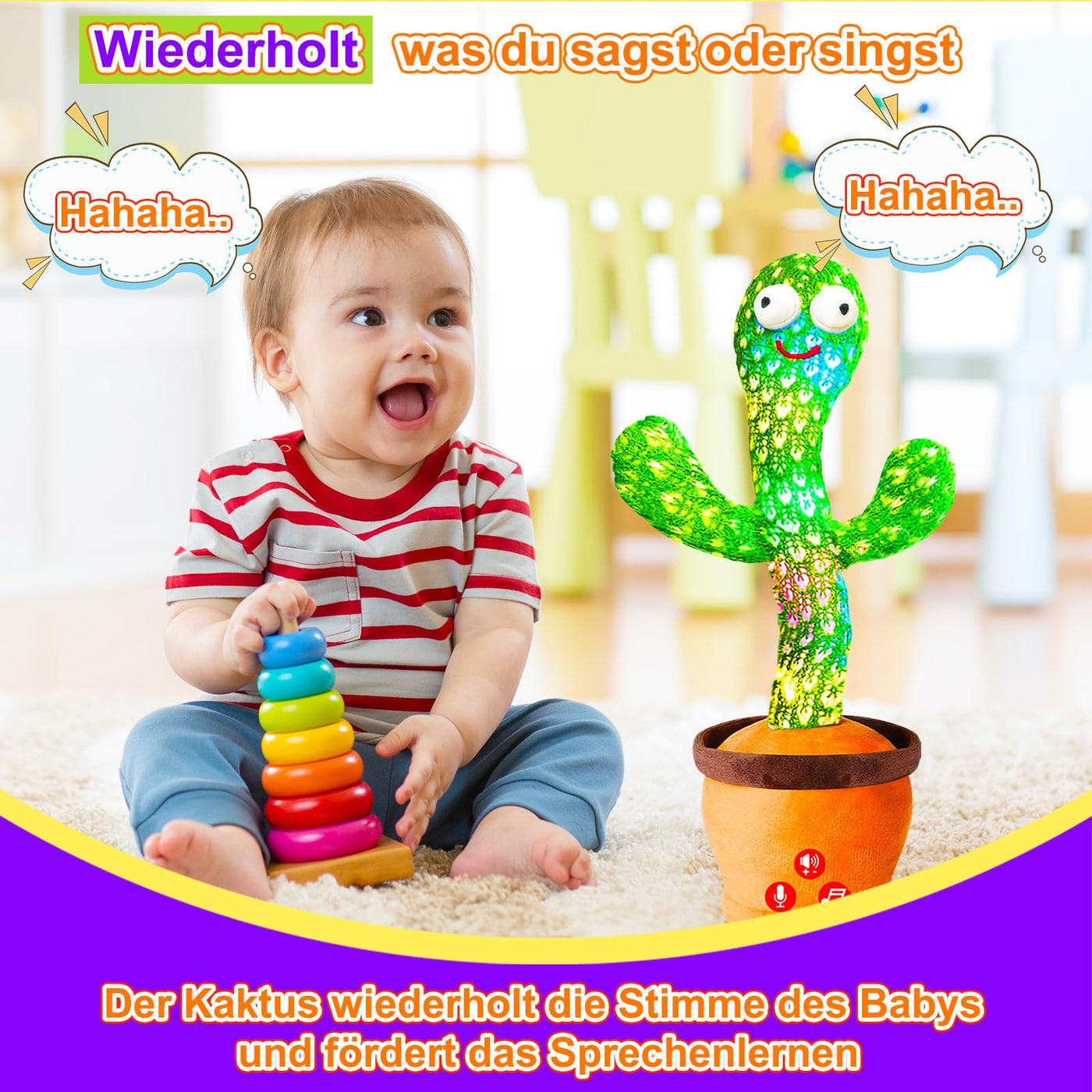 Vitosup Tanzender Sprechender Kaktus Baby Spielzeug, Lautstärke einstellbar, Nachahmend Singend Wiederholend, Interaktives Plüsch-Babyspielzeug/Geschenk für Jungen Mädchen