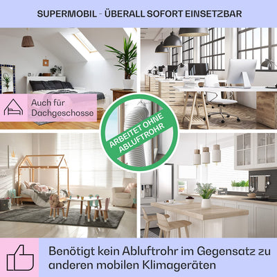 Klarstein Klimaanlage ohne Abluftschlauch, 4-in-1 Air Cooler, Leiser Ventilator, Luftbefeuchter & Nachtmodus, Mobiles Klimagerät mit Wasserkühlung, Luftkühler 40 Watt, Luftstrom 530m³/h, Silbergrau