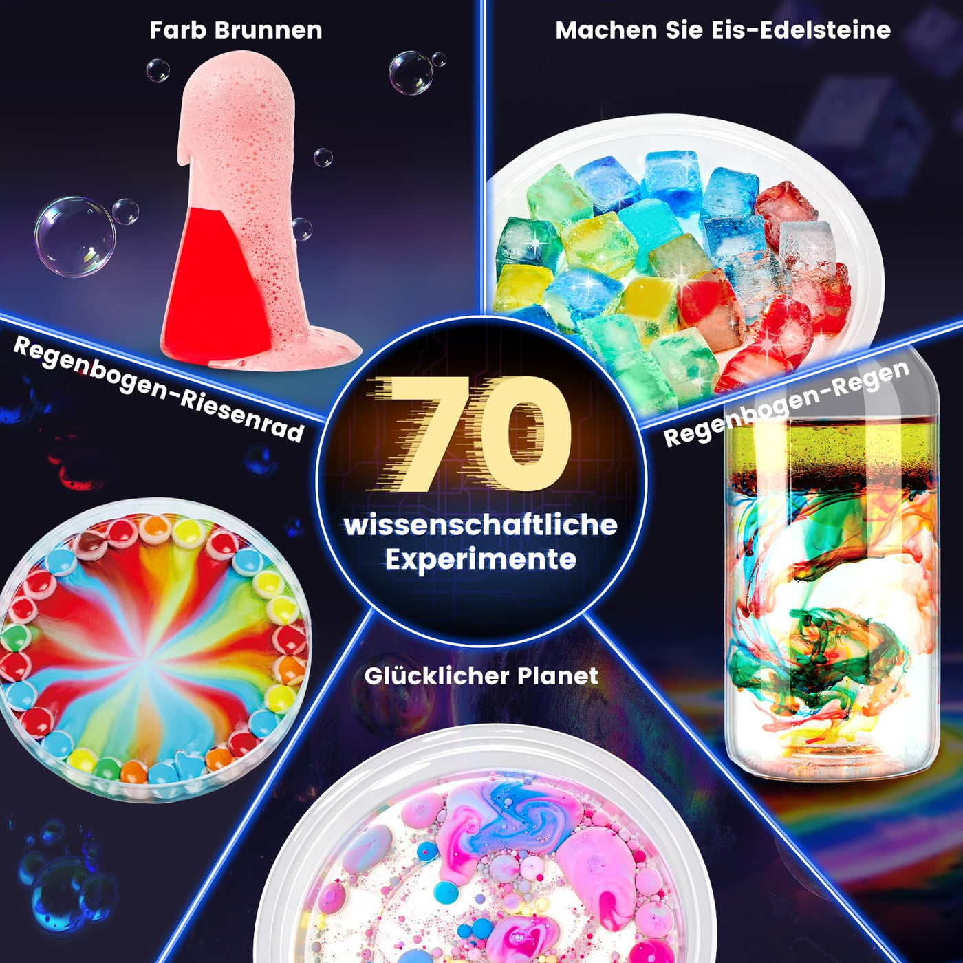 Japace 70 Experimente für Kinder, Wissenschaft Experimentierkasten Labor STEM Spielzeug 4-6-8-10-12 Jahre Geschenke für Jungen Mädchen, Chemie-Set, Kristalle Züchten, Vulkan, Gummiball