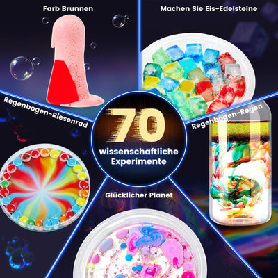Japace 70 Experimente für Kinder, Wissenschaft Experimentierkasten Labor STEM Spielzeug 4-6-8-10-12 Jahre Geschenke für Jungen Mädchen, Chemie-Set, Kristalle Züchten, Vulkan, Gummiball