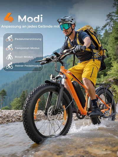 AOIHO E Bike, E-Bike Herren mit 48V 15Ah/13Ah Akku Bis 100-120KM, 26 * 4.0 Zoll Fat Tire 80NM Motor, EBike Damen LCD-Display, 7-Gang-All-Terrain E Fatbike, EMountainbike Für Stadtpendler & Wildn