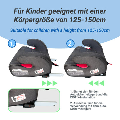 XOMAX XL-313 Kindersitz mit ISOFIX und Gurtfuhrung I mitwachsend 15-36 kg, ca. 3-12 Jahre, Korpergroße von 125–150 cm, Gruppe 2/3 I Bezug abnehmbar und waschbar I ECE R129 I dunkelgrau