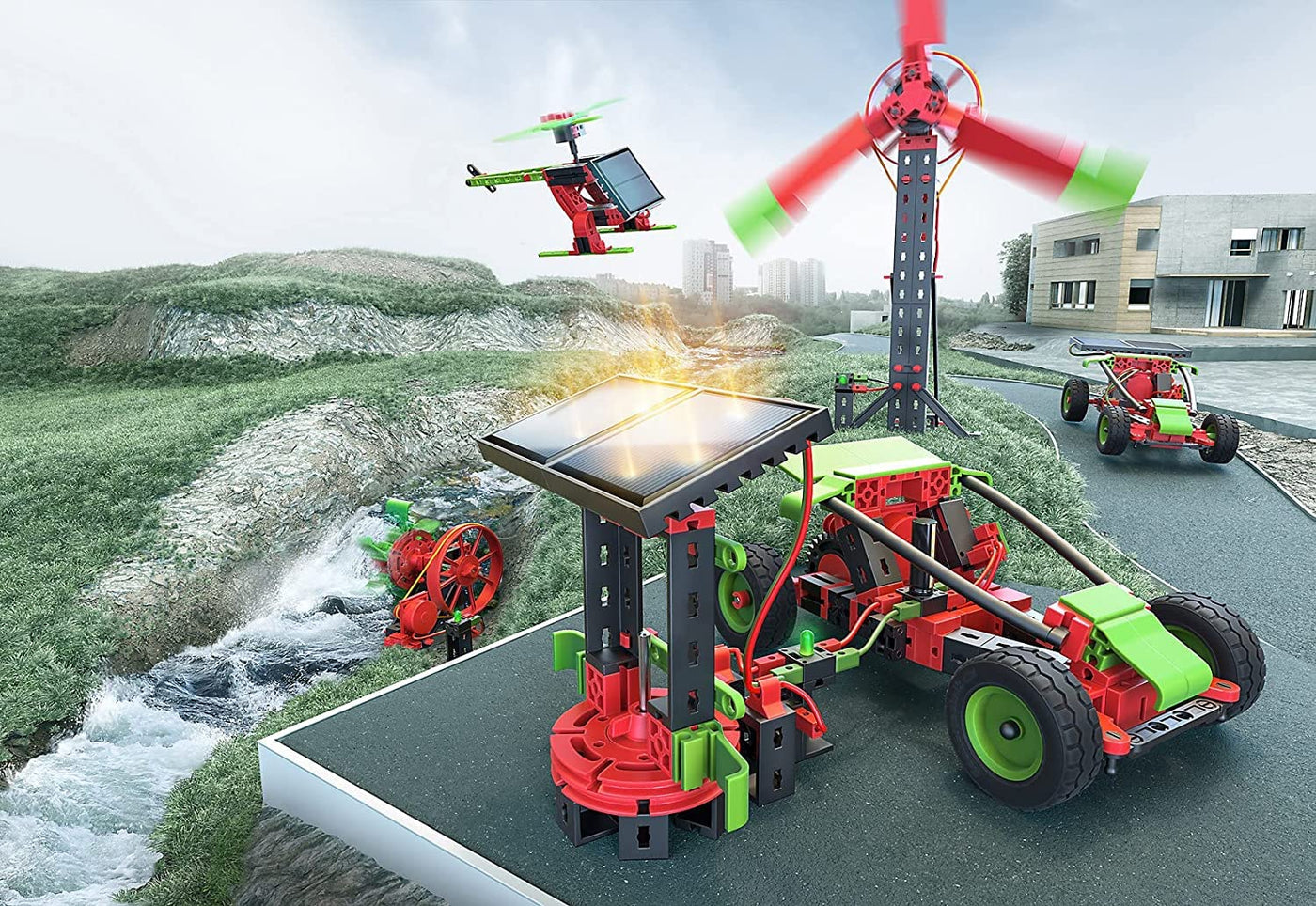 fischertechnik 559879 PROFI Green Energy – Bausatz für Kinder ab 9 Jahren, Experimentierkasten für Solar, Windkraft und Wasserkraft, inkl. Solarmodulen & Solarmotor