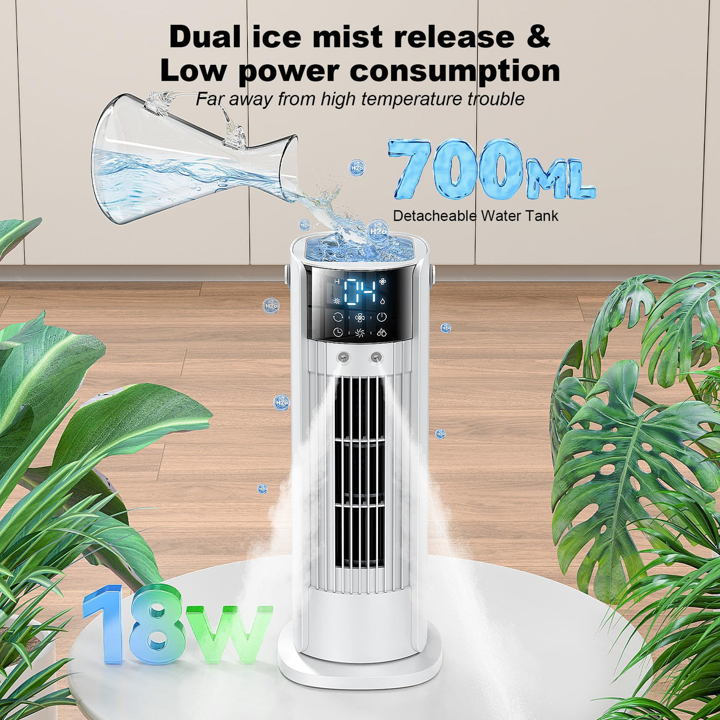 Klimaanlage Mobil, 4-in-1 Mobiles Klimagerät, Turmventilator Luftkühler mit Wasserkühlung Wassertank, 4 Windgeschwindigkeiten, 90°Oszillation,10H Timer, Fernbedienung, Leise für Zuhause
