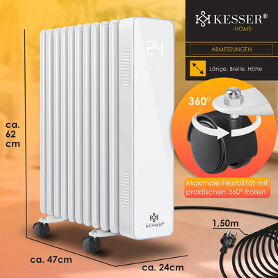 KESSER® Ölradiator 2500W Mobile Elektroheizung energiesparend mit WiFi App-Steuerung & LED Touch-Display Fernbedienung Öl Radiator Heizung elektrisch 11 Rippen Heizkörper 24h Timer Überhitzungsschutz