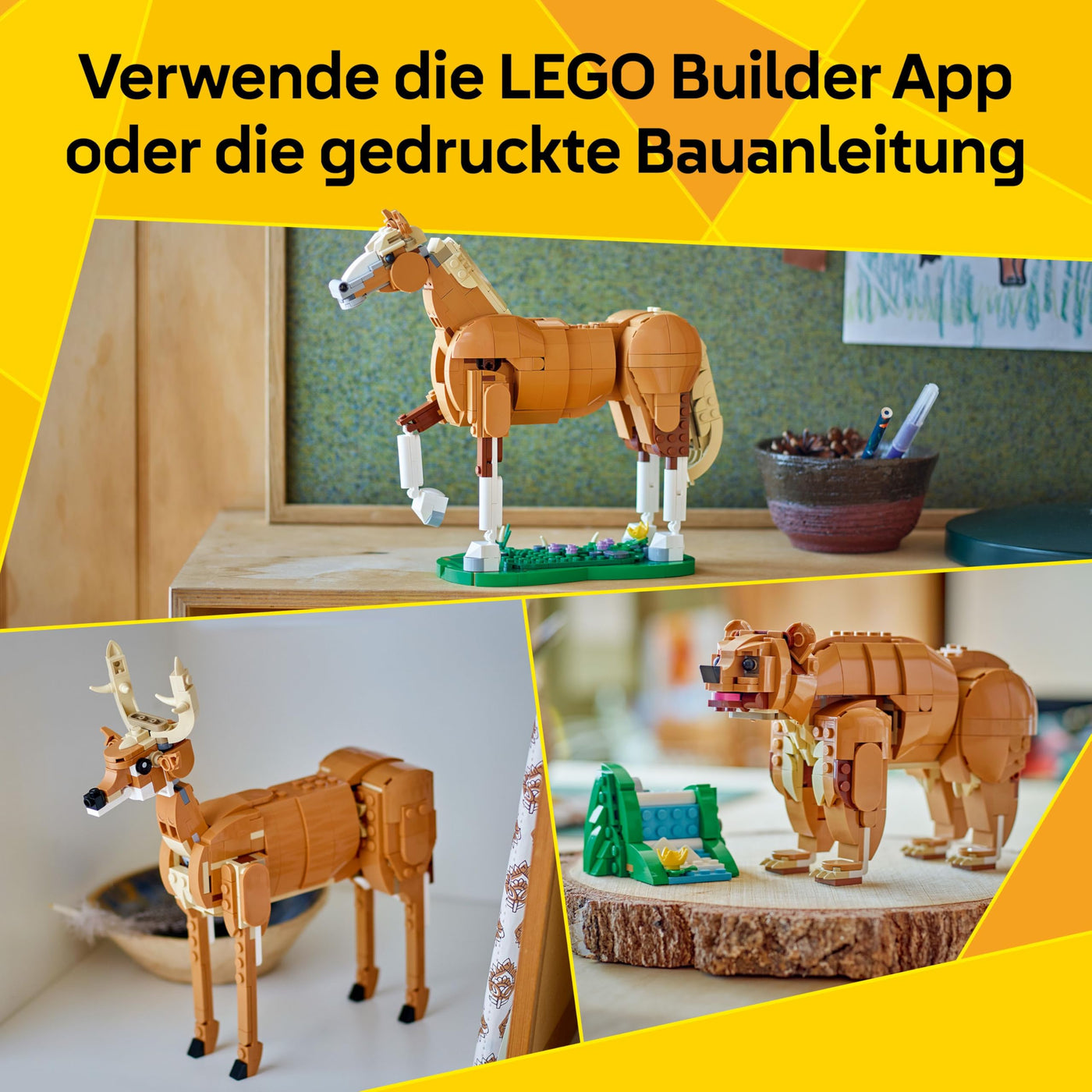 LEGO Creator 3in1 Prächtiges Ross - Kinder Spielzeug Tiere - Tierfigur verwandelt Sich in EIN Bären- oder Hirschmodell – Kreatives Geschenk für Mädchen und Jungen ab 9 Jahren – 31166